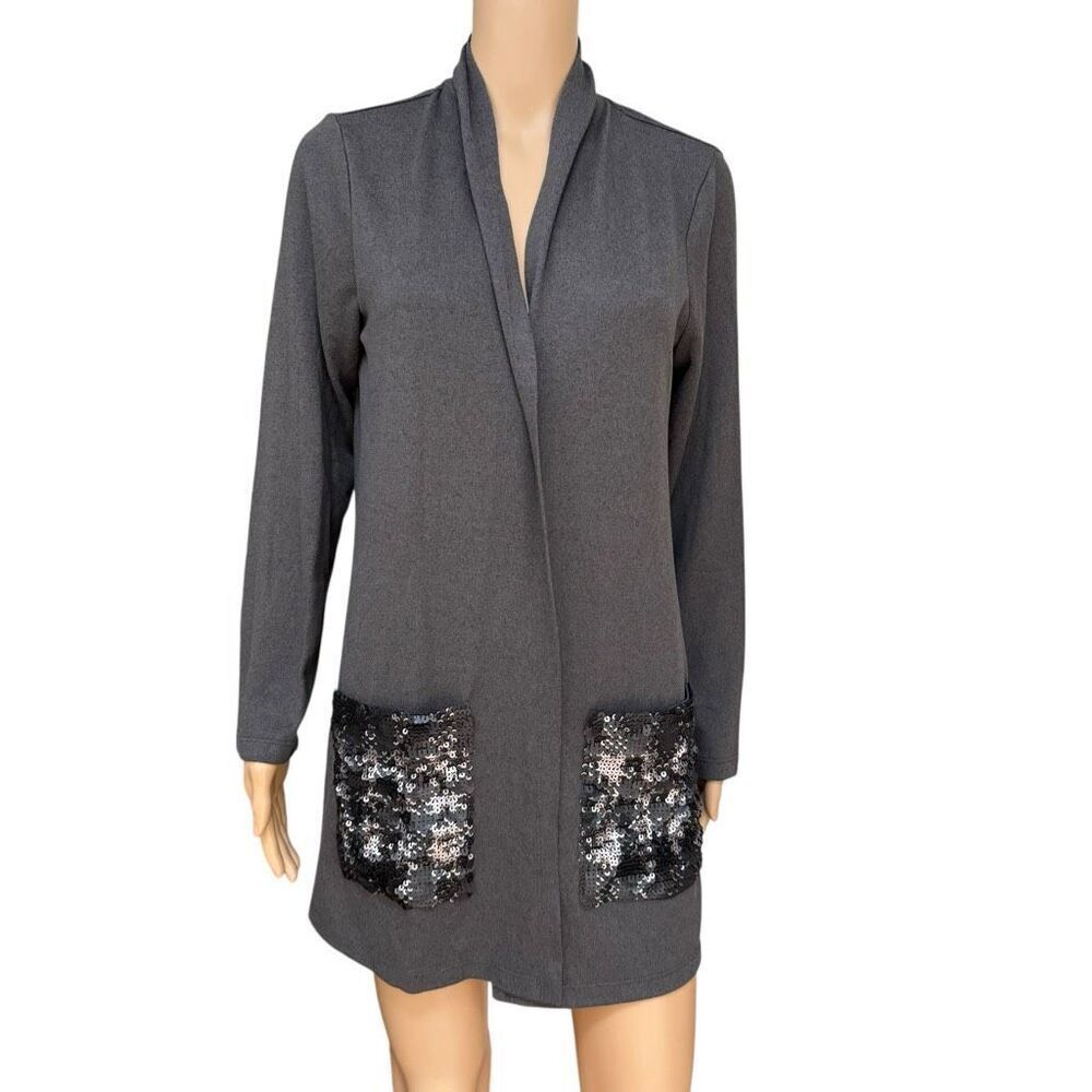 Colleen Lopez brown knit open front cardigan sequined pockets size M NWOT